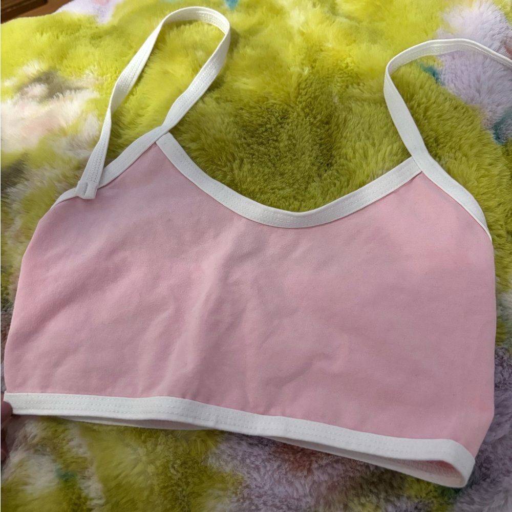 Pink and White Women's Cropped Tank